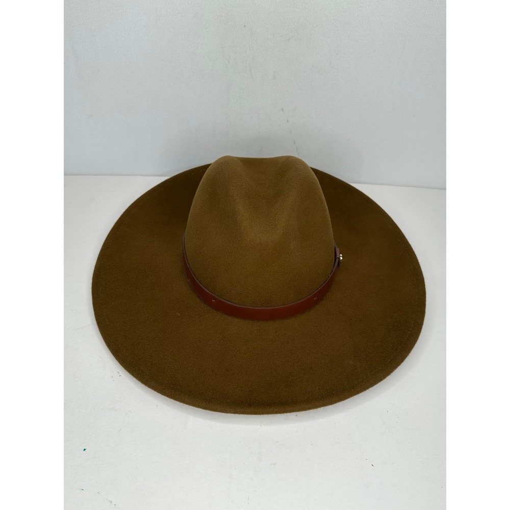 Brixton Wool Felt Fedora Hat Golden Brown Wide Brim Unisex XS 54cm